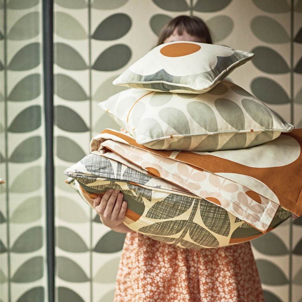 Two Colour Stem Warm Grey Fabric by Orla Kiely