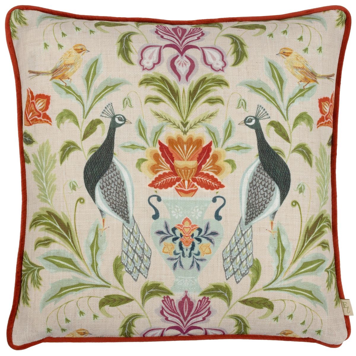 Chatsworth Peacock Natural Cushion by Evans Lichfield Homeware