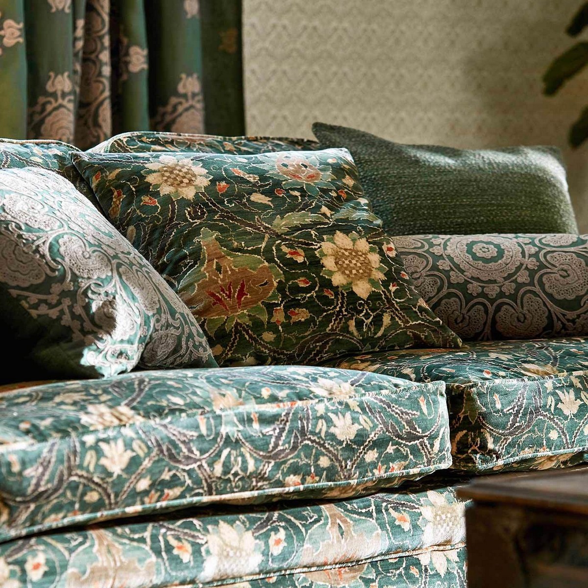 Montreal Velvet Forest / Teal Fabric by William Morris & Co. - DM4U226391