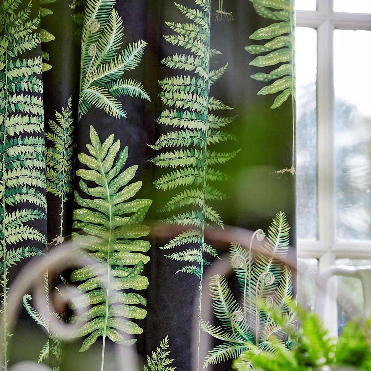 Fernery Botanical Green / Charcoal Fabric by Sanderson - DGLA226577