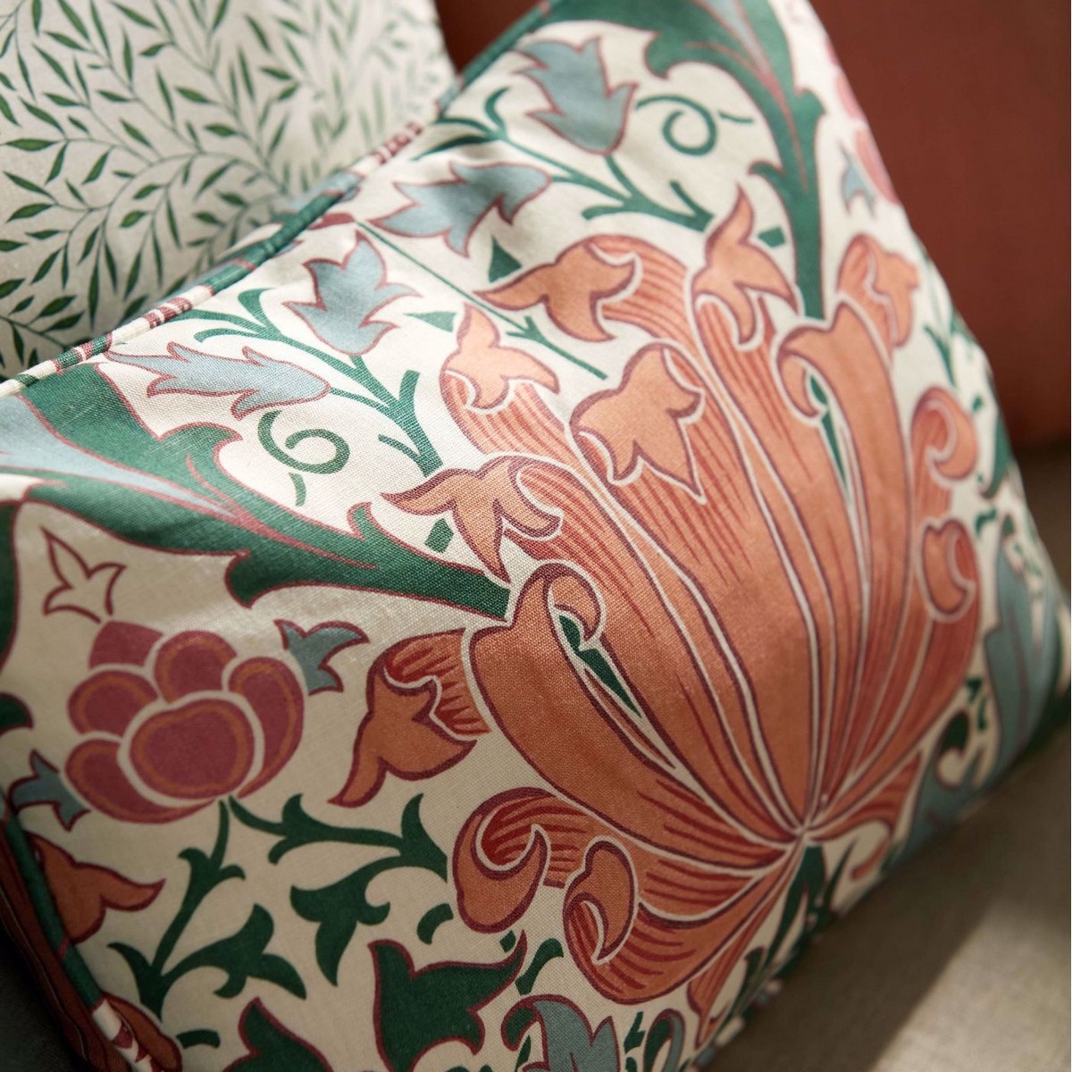 Helena Peach / Teal Fabric by William Morris & Co. - MFRF227238