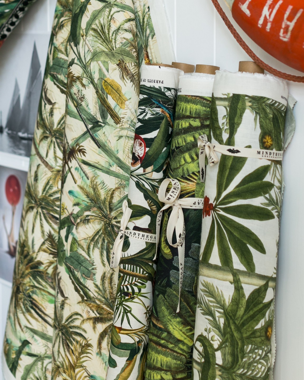 Travellers Palm Linen Fabric by MINDTHEGAP - FB00035