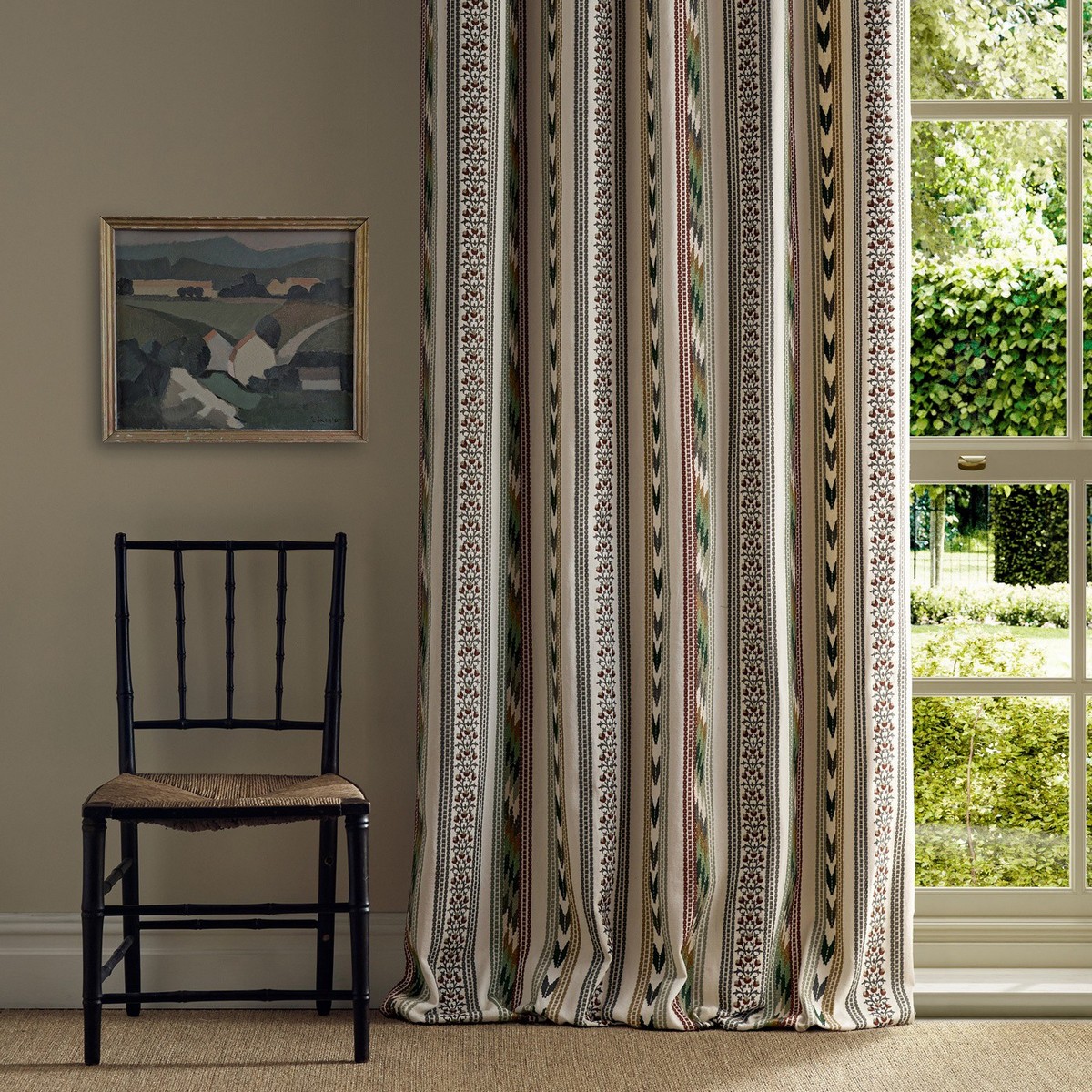 Bloomsbury Stripe Forest / Madder Fabric by William Morris & Co. - MSTR237703