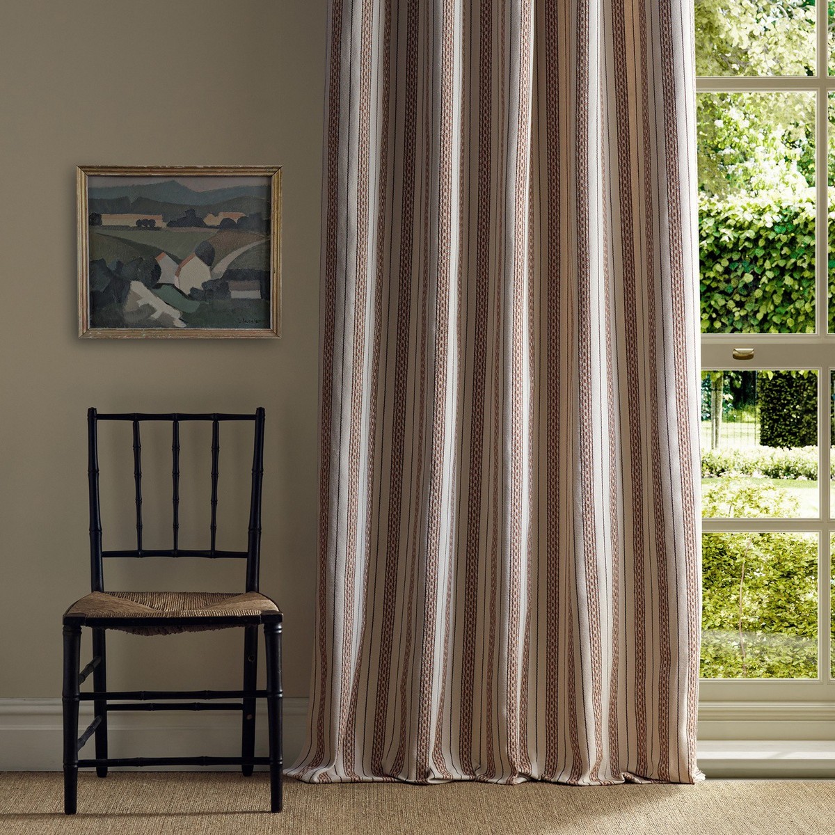 Elm Stripe Apricot / Linen Fabric by William Morris & Co. - MSTR237682