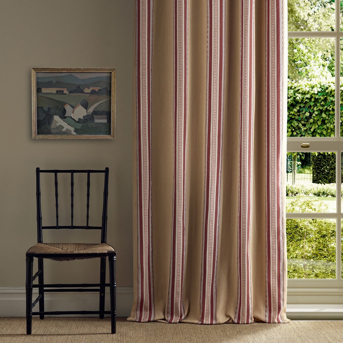 Pimlico Stripe Ochre / Crimson Fabric by William Morris & Co. - MSTR237691