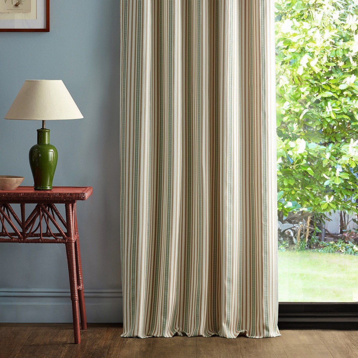Barneby Stripe Mallow / Olive Fabric by Sanderson - DNAT237811