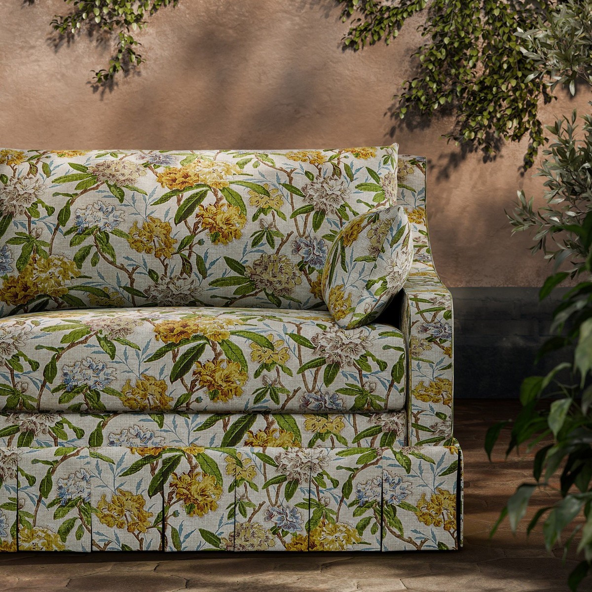 Azalea Path Primrose / Evergreen Fabric by Zoffany - ZOF0247-02