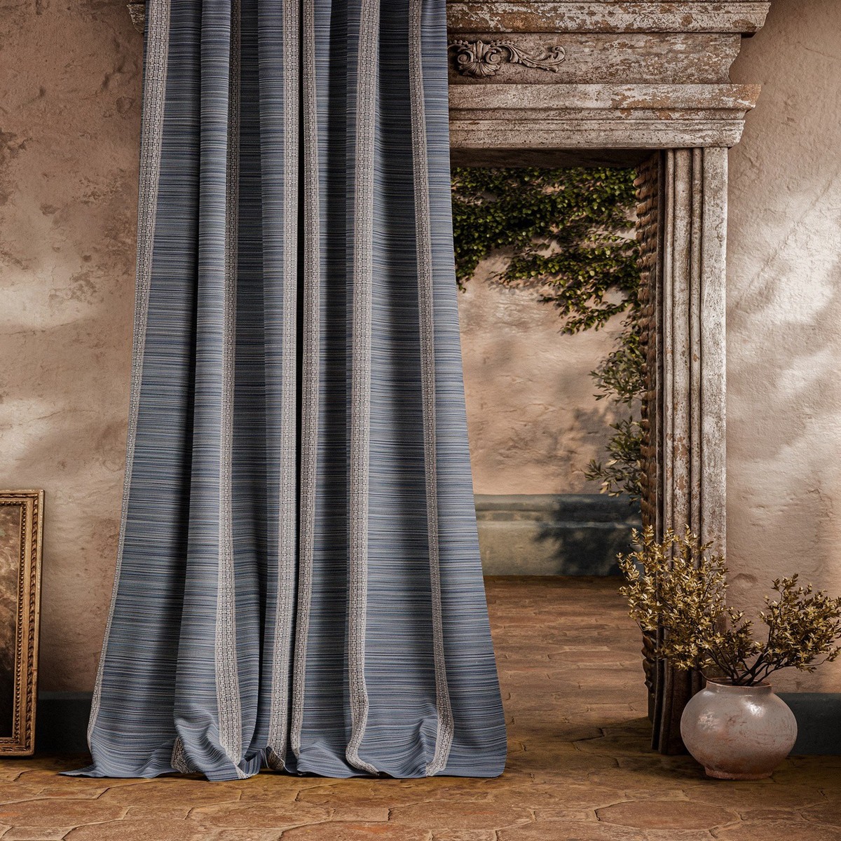 Bellagio Stripe Blue Stone Fabric by Zoffany - ZOF0242-03