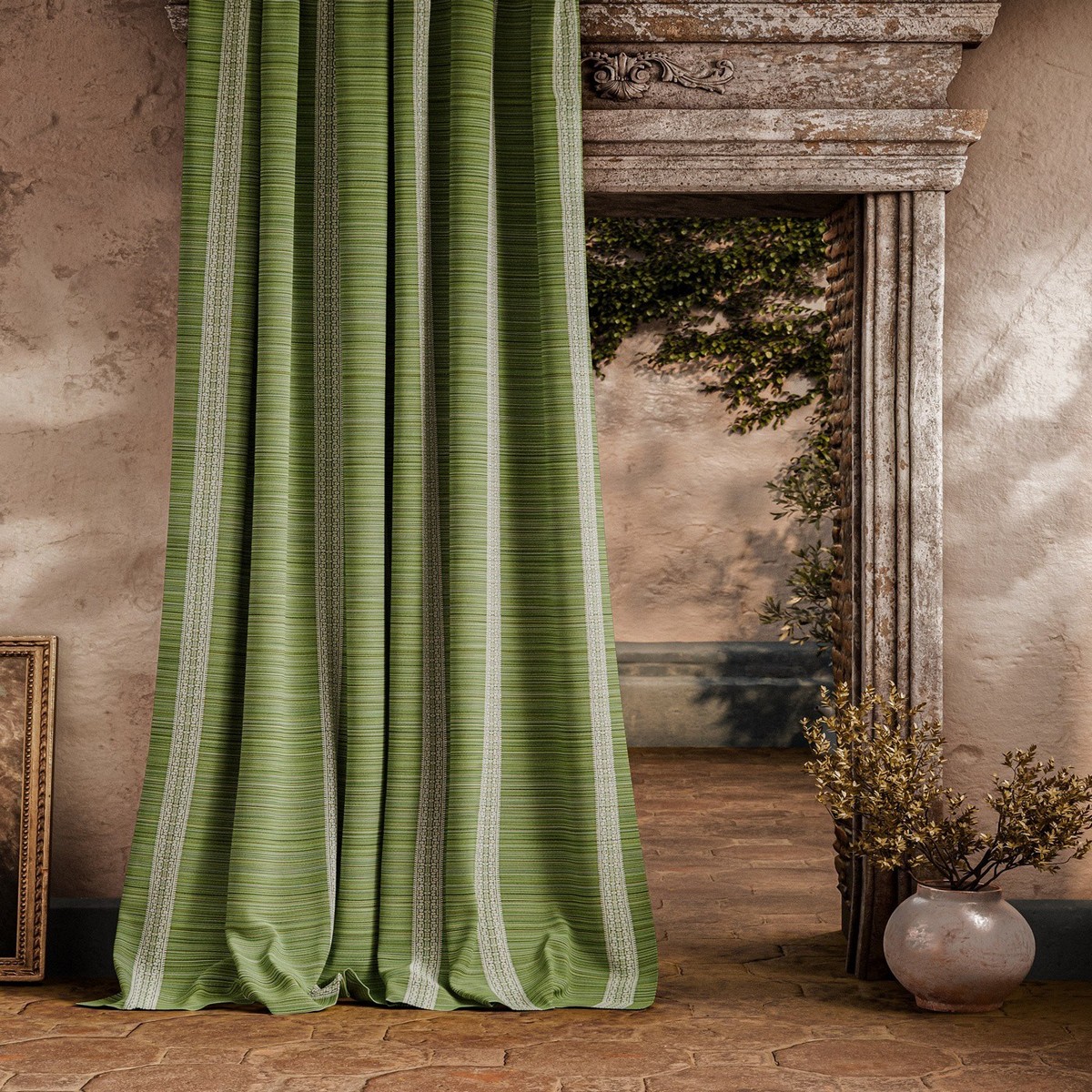 Bellagio Stripe Evergreen Fabric by Zoffany - ZOF0242-06