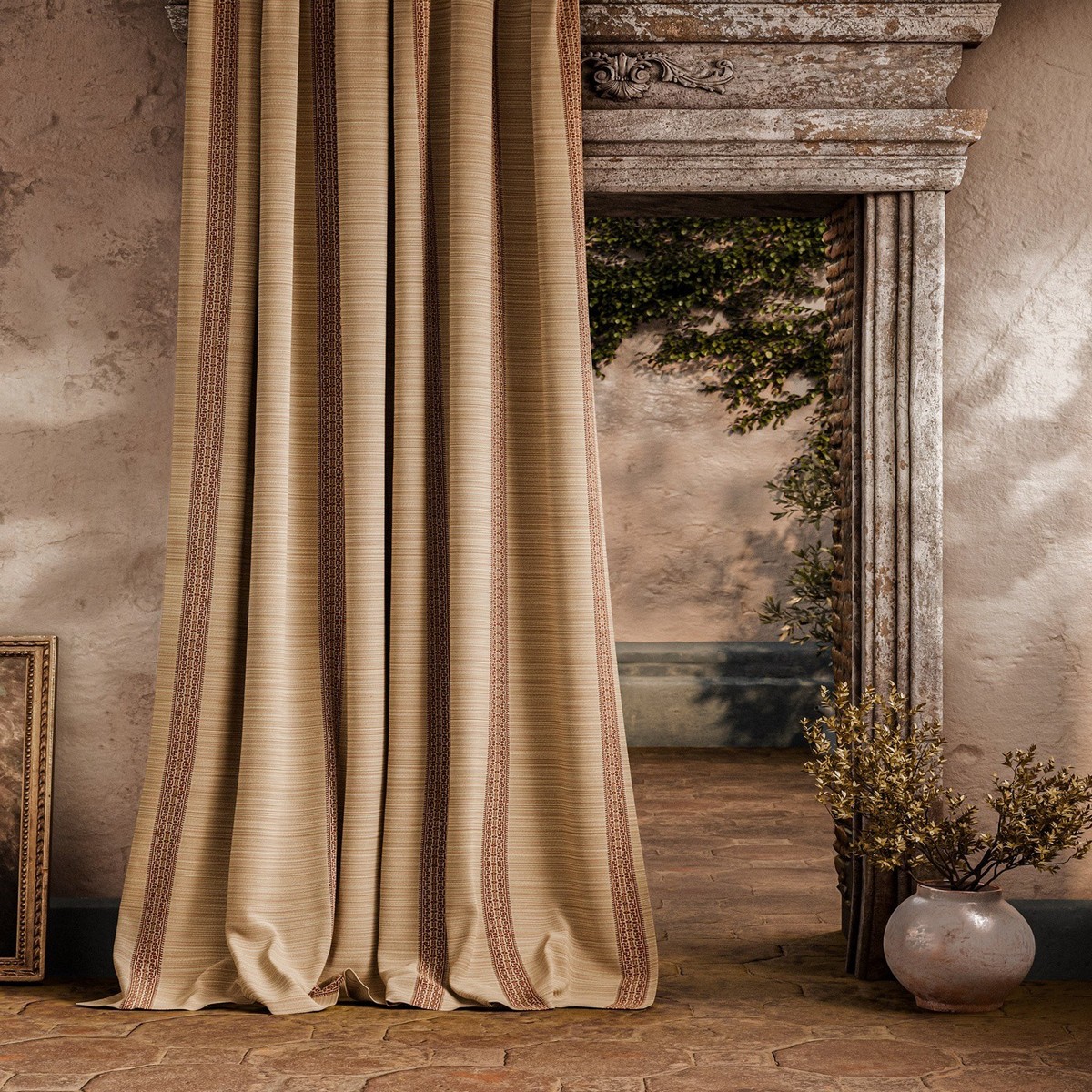 Bellagio Stripe Sandstone / Russet Fabric by Zoffany - ZOF0242-02
