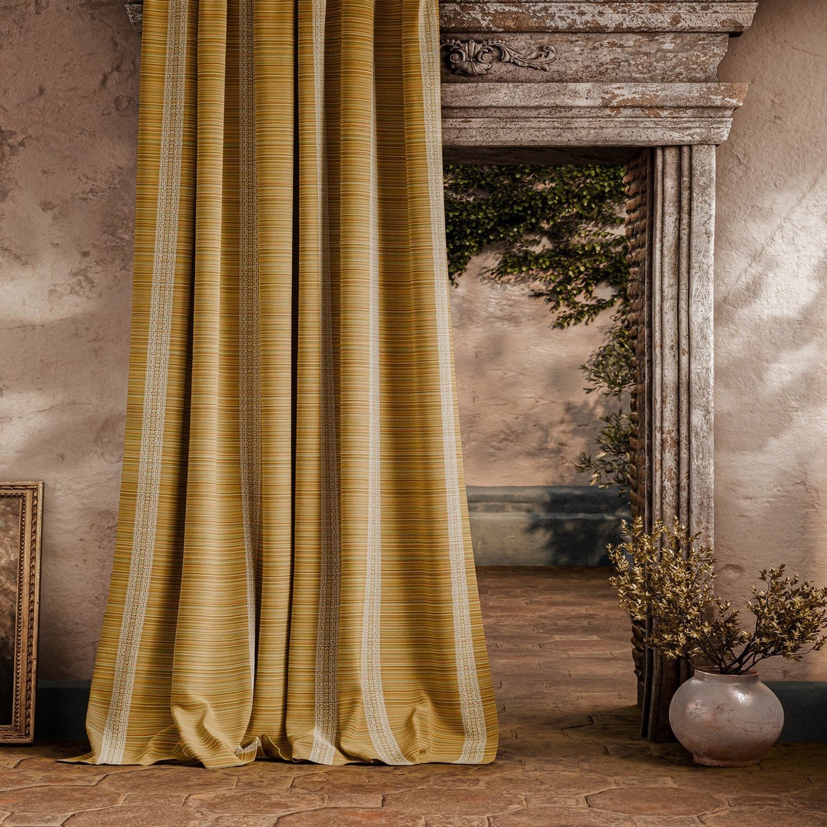 Bellagio Stripe Silk Yellow Fabric by Zoffany - ZOF0242-05