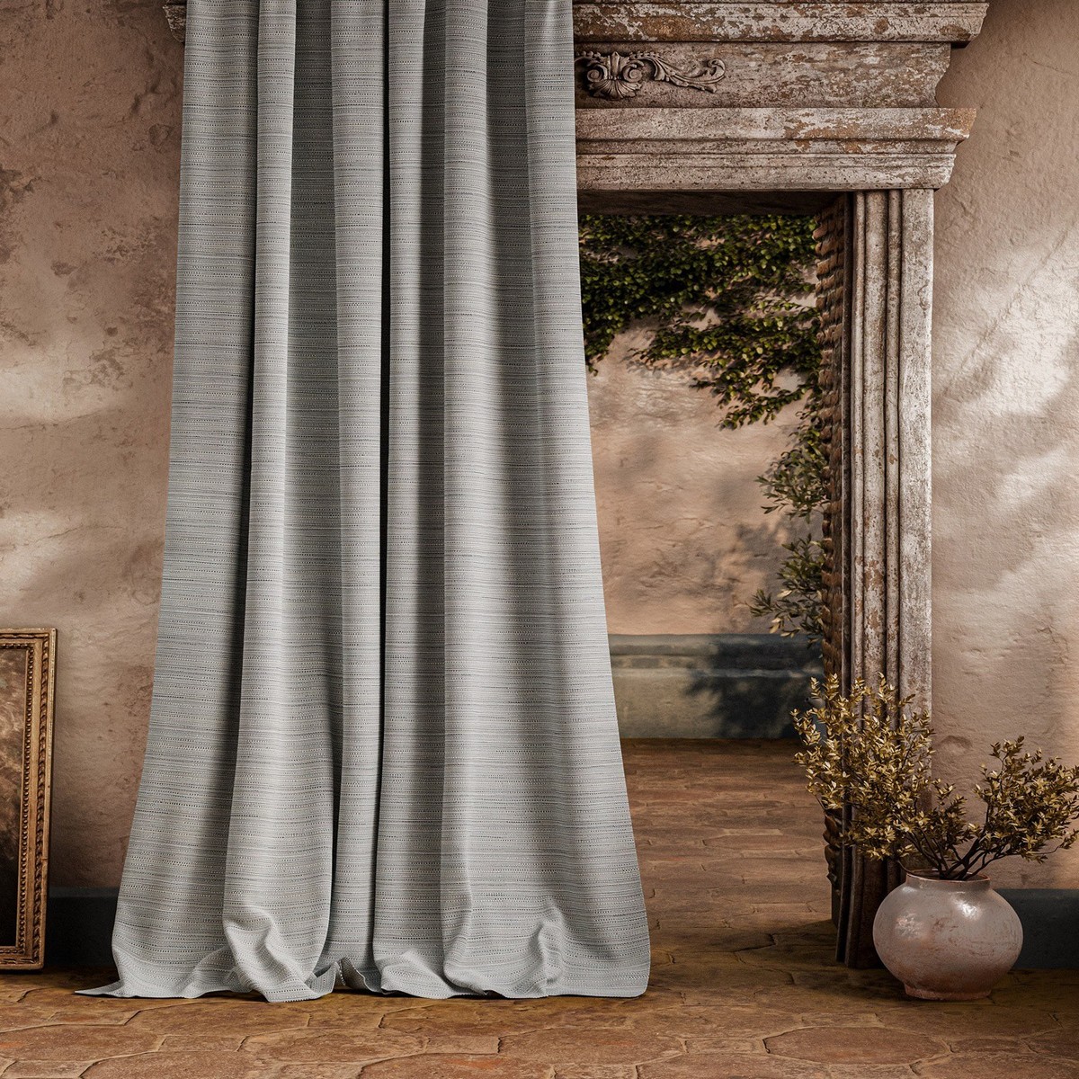 Cabana Cloth Stone / Denim Fabric by Zoffany - ZOF0245-02