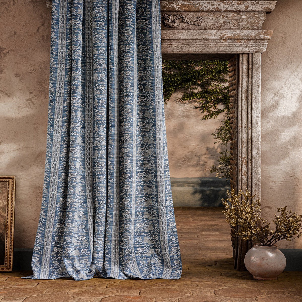 Filigree Bellagio Stripe Blue Stone Fabric by Zoffany - ZOF0244-03