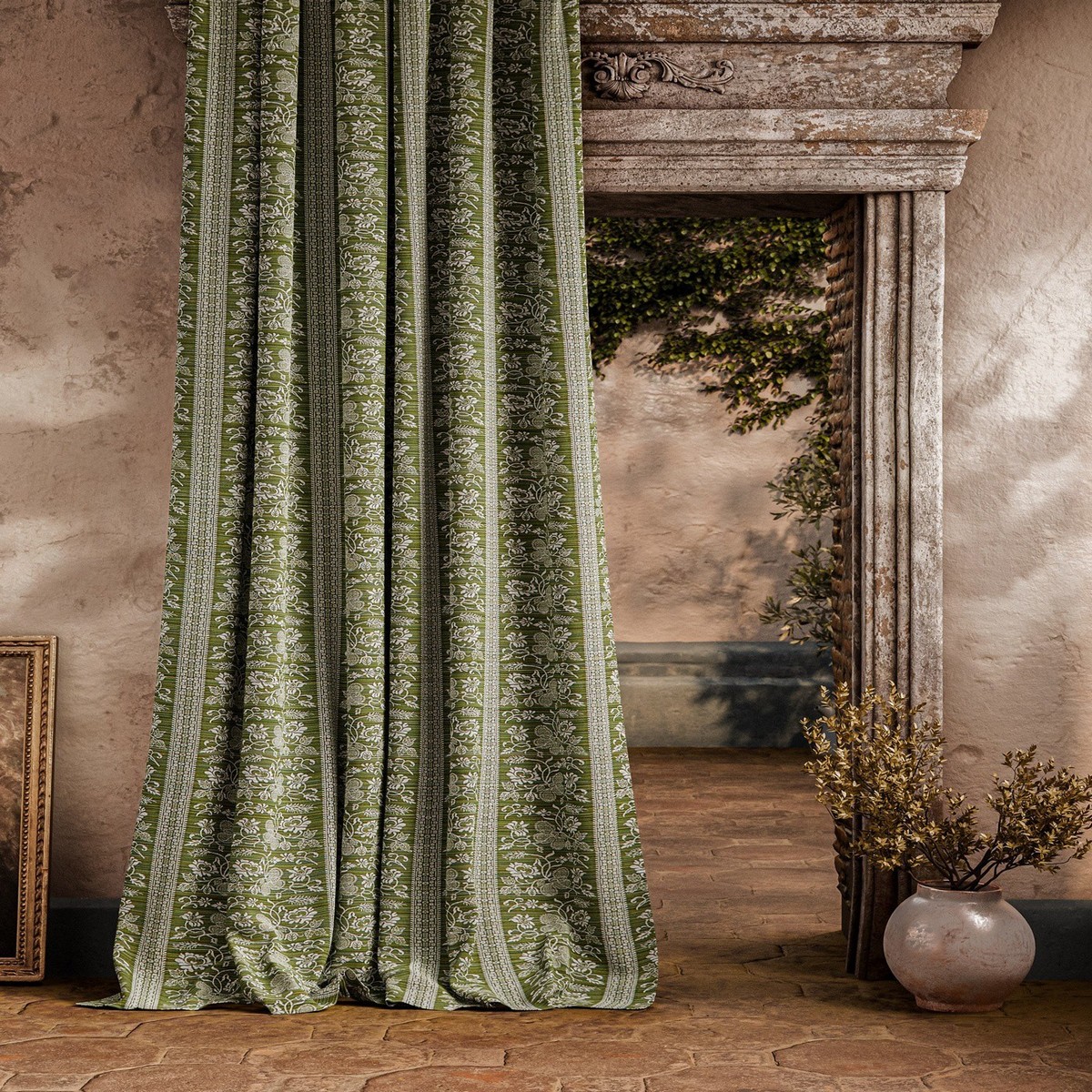 Filigree Bellagio Stripe Evergreen Fabric by Zoffany - ZOF0244-06