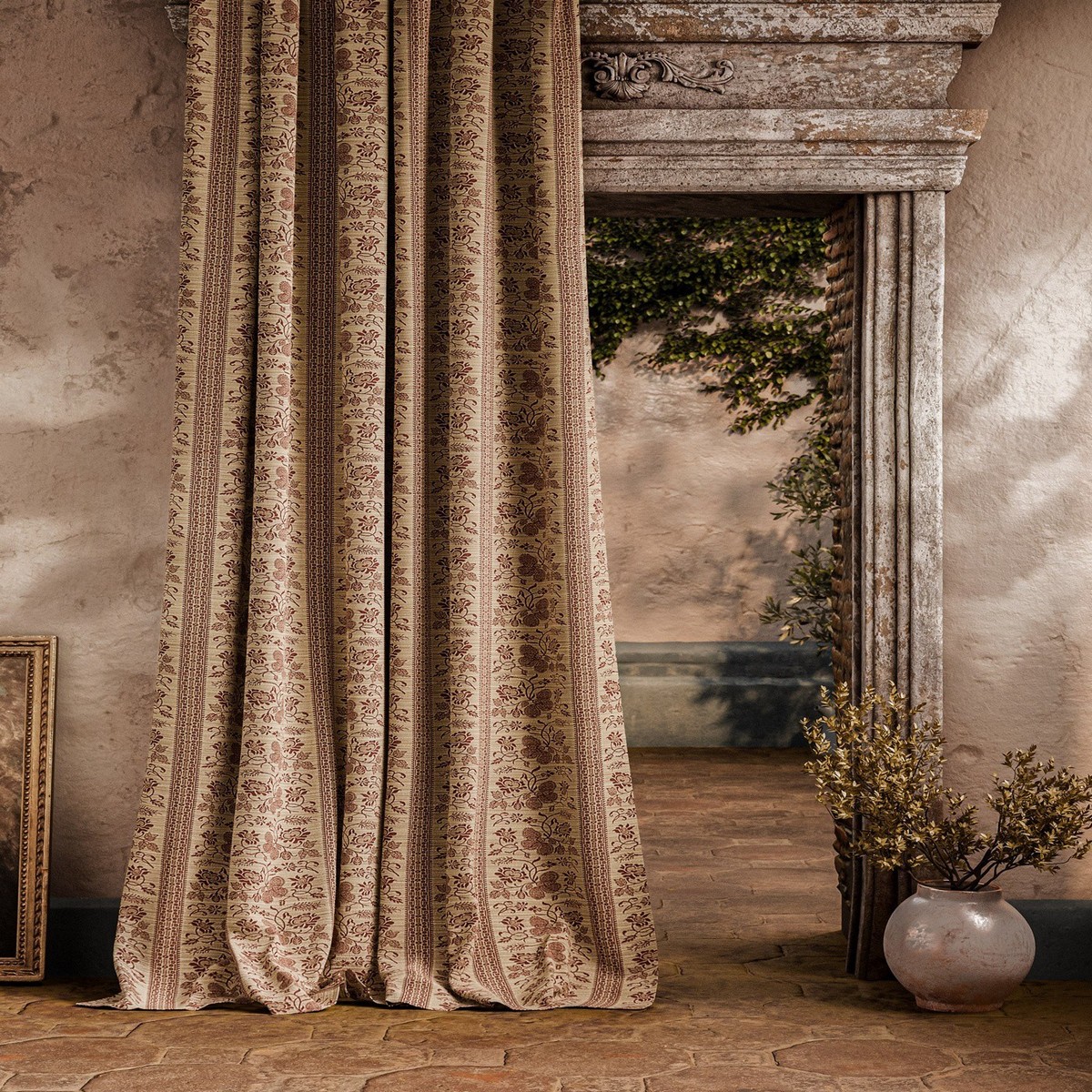 Filigree Bellagio Stripe Sandstone / Russet Fabric by Zoffany - ZOF0244-02