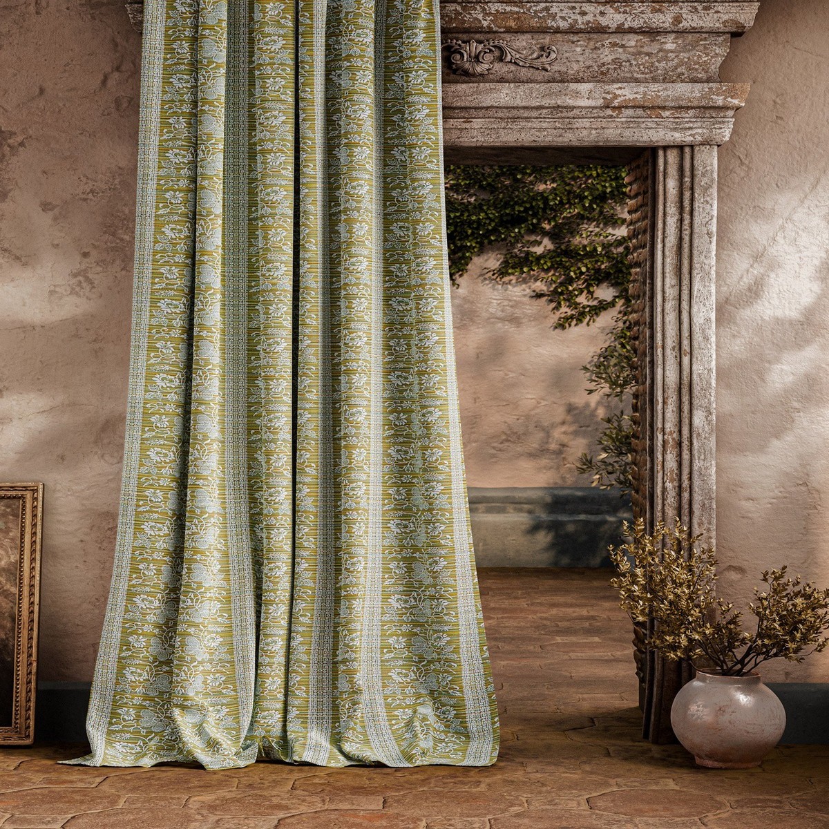 Filigree Bellagio Stripe Silk Yellow Fabric by Zoffany - ZOF0244-05