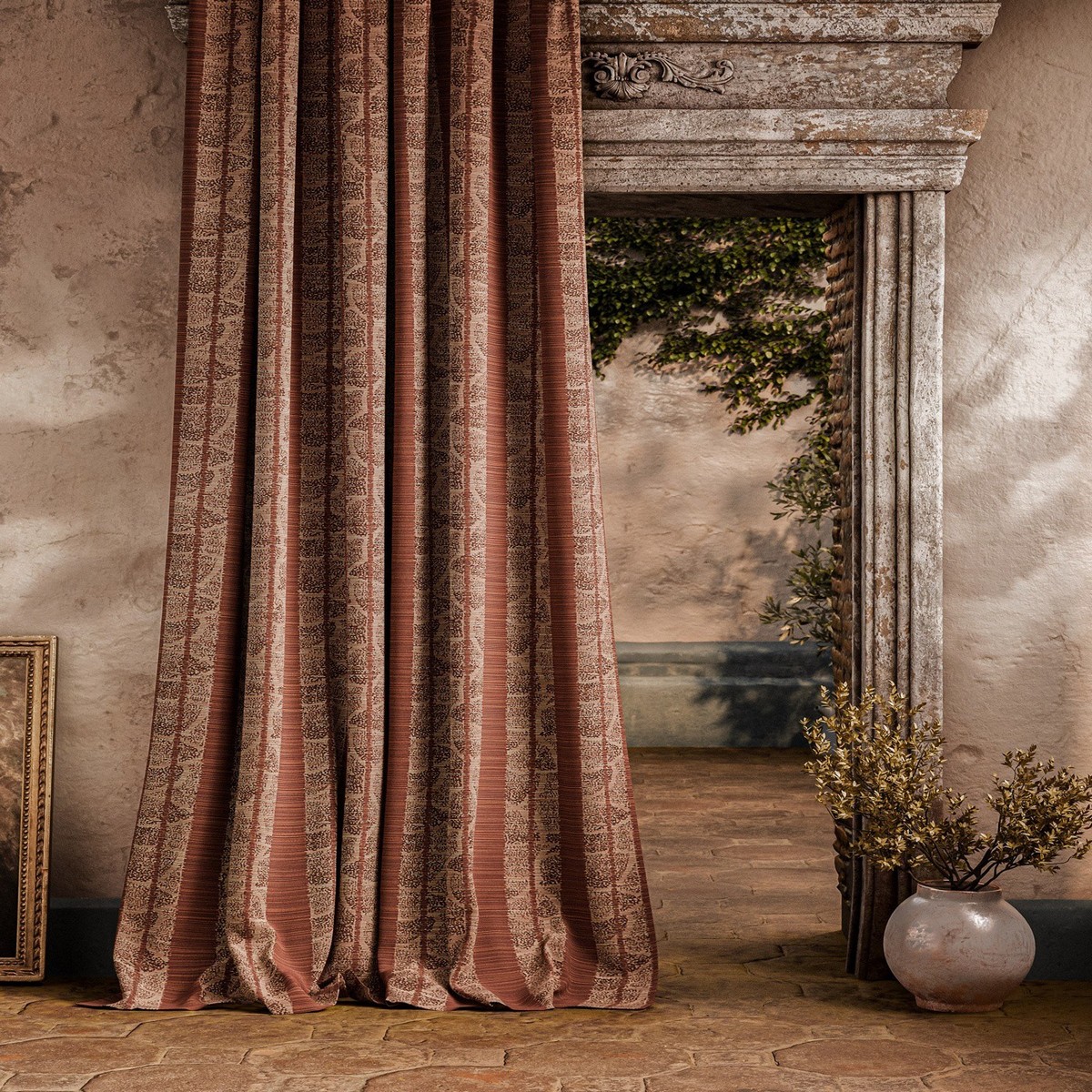 Kyoto Stripe Russet Fabric by Zoffany - ZOF0250-02