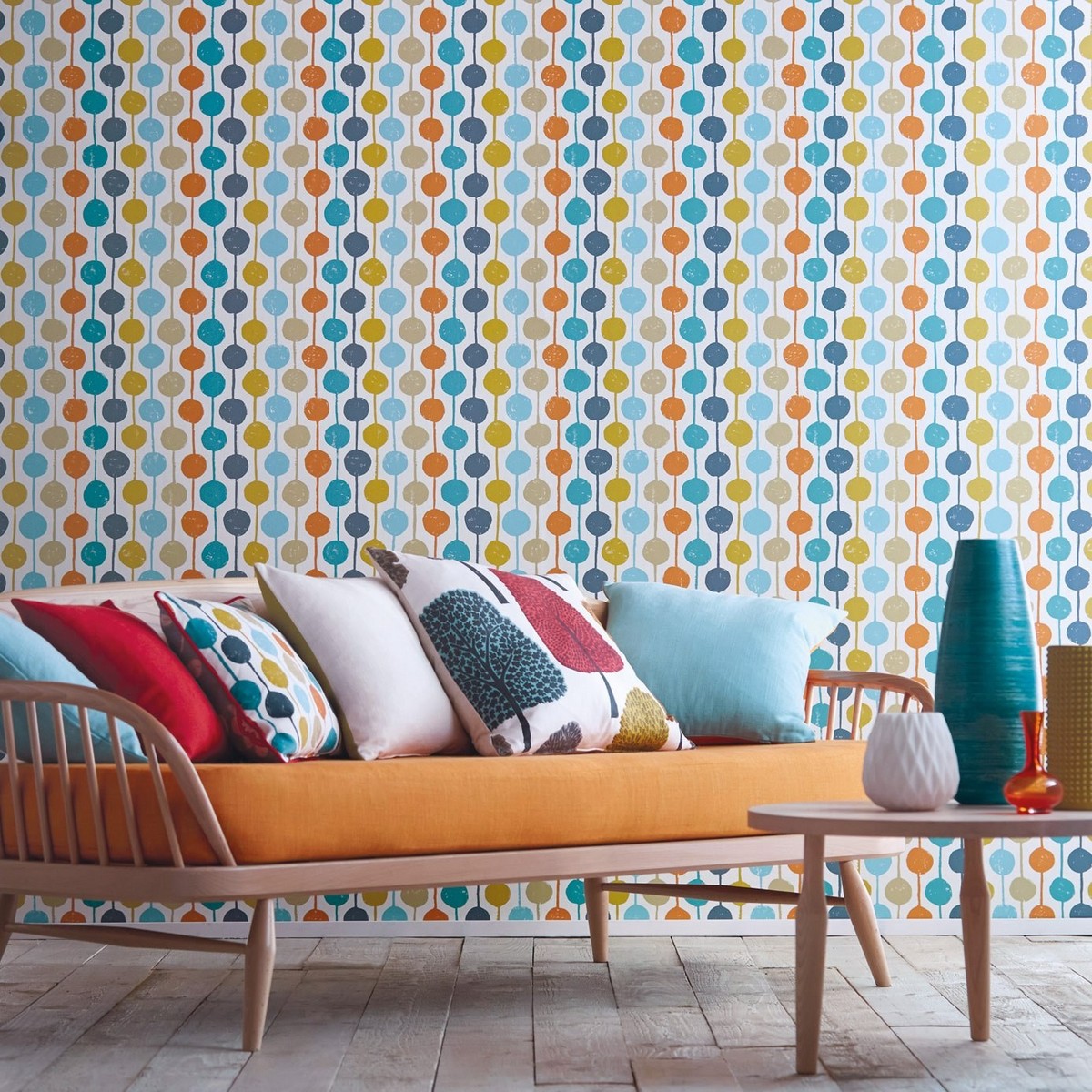 Taimi Sulphur / Tangerine / Kingfisher Fabric by Scion - NFIK111122