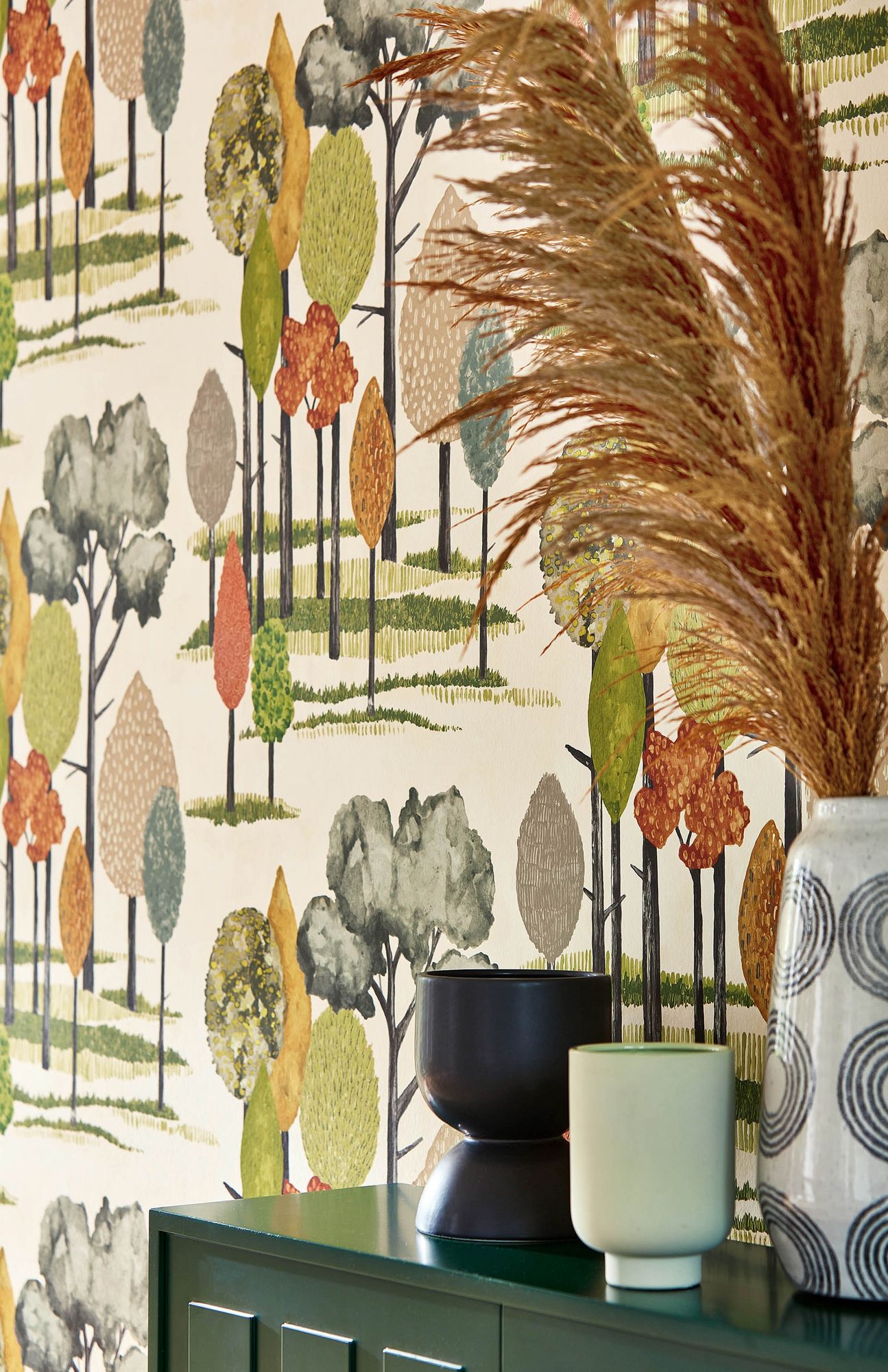 Tall Trees Olive Fabric by Ohpopsi - CEP50135W