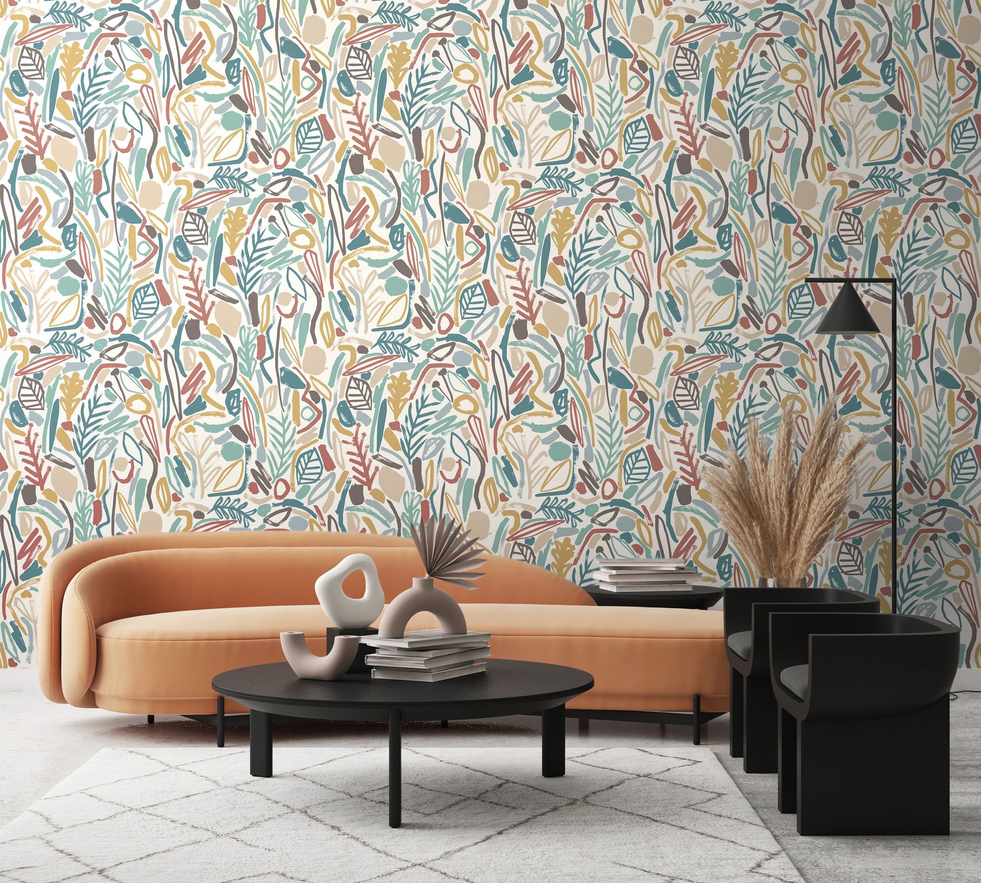 Verdure Teal & Cinnamon Fabric by Ohpopsi - GHS50148W