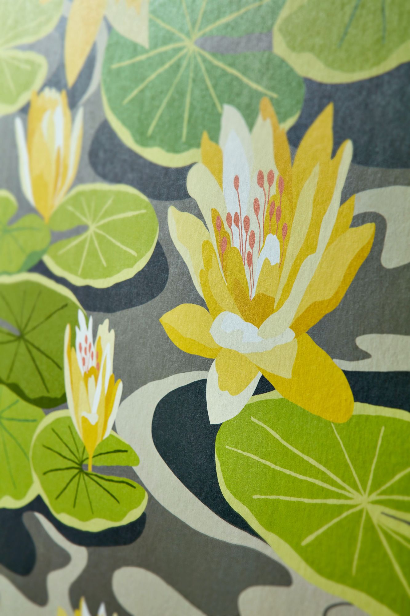 Waterlily Charcoal & Mustard Fabric by Ohpopsi - IKA50105W