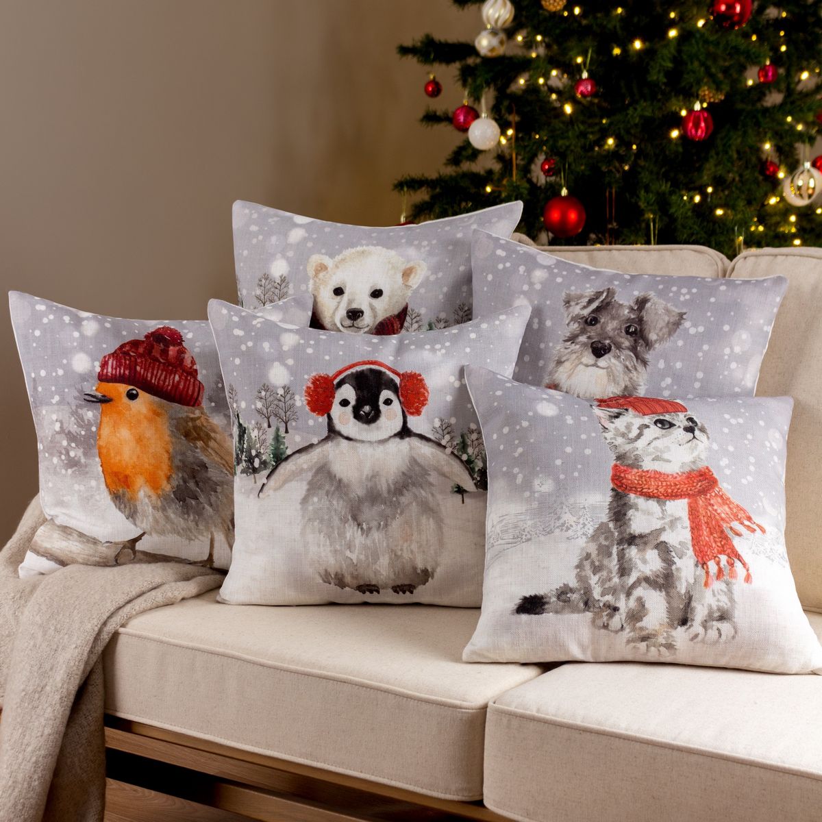 Snowy Penguin Multi Cushion Fabric by Evans Lichfield - SNOWPEN/CC5/MUL