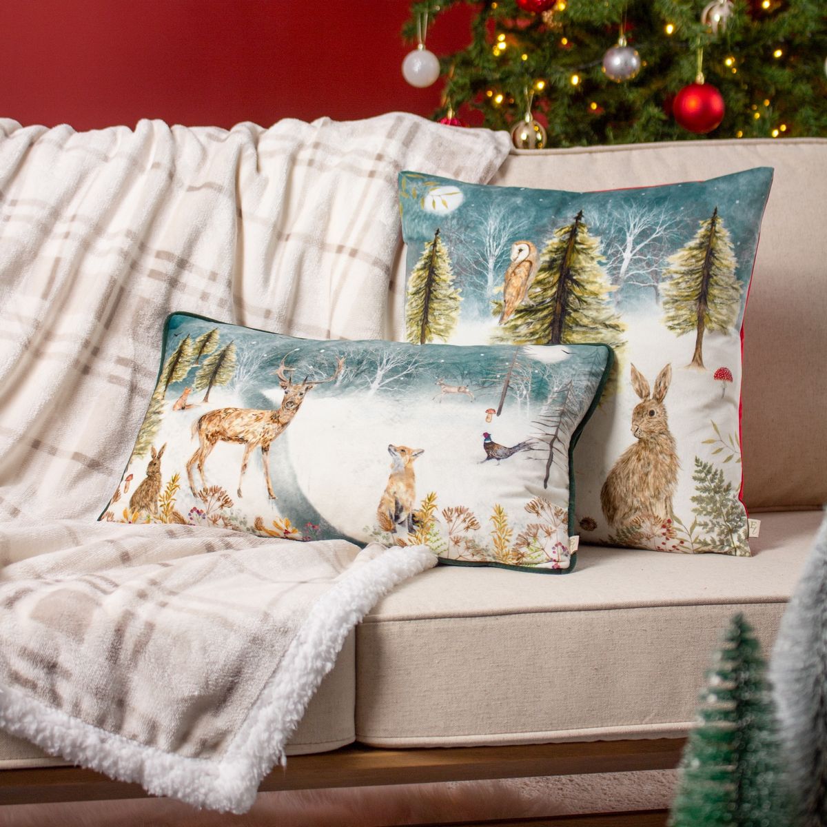 Stag Winter Scene Multi Cushion Fabric by Evans Lichfield - STGWIN/3CC/MUL
