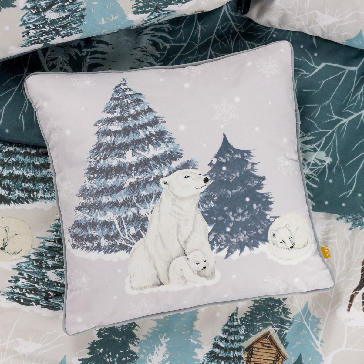 Arcticus Polar Bear Blue Cushion Fabric by furn. - ARCTICU/CC2/BLU