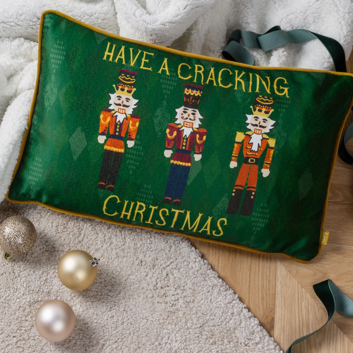 Nutcracker Cracking Christmas Green Cushion Fabric by furn. - NCRACKE/3CC/GRE