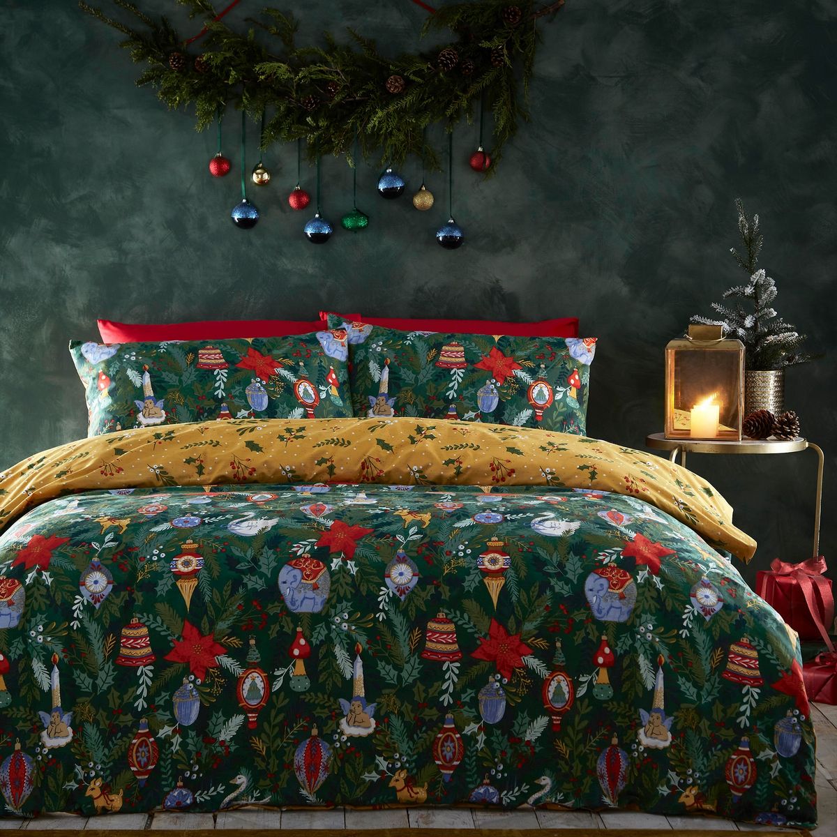 Deck The Halls Pine Green Duvet Set Fabric by furn. - DECKHAL/D01/PGR