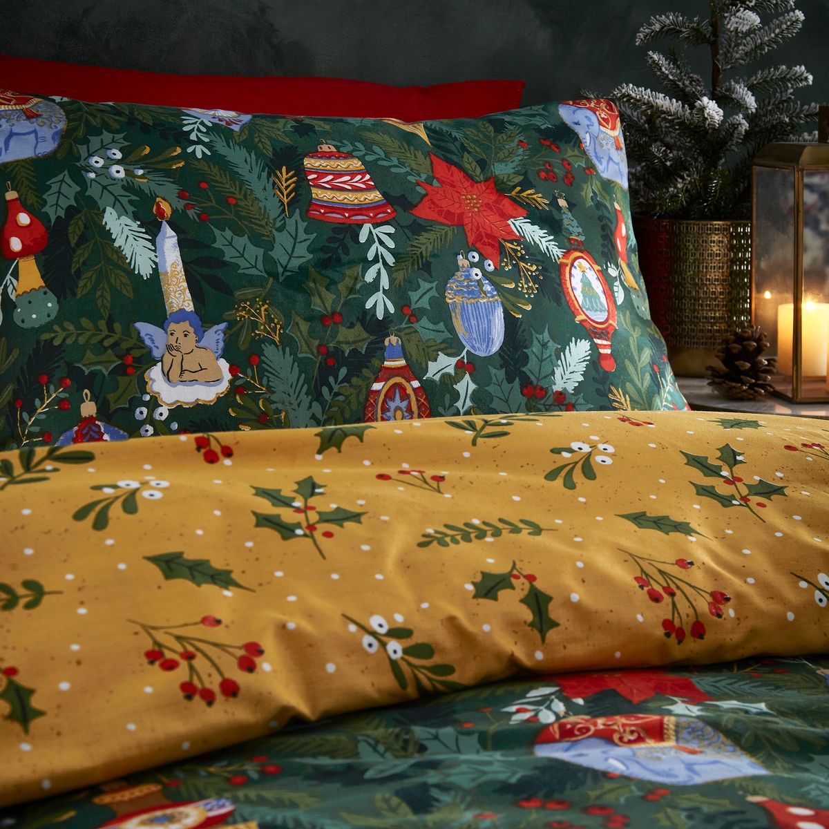 Deck The Halls Pine Green Duvet Set Fabric by furn. - DECKHAL/D01/PGR