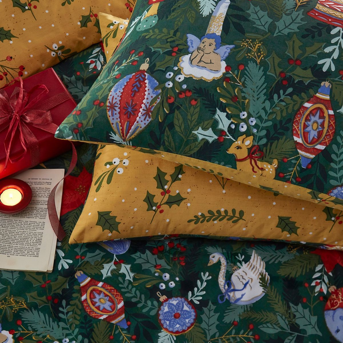 Deck The Halls Pine Green Duvet Set Fabric by furn. - DECKHAL/D01/PGR