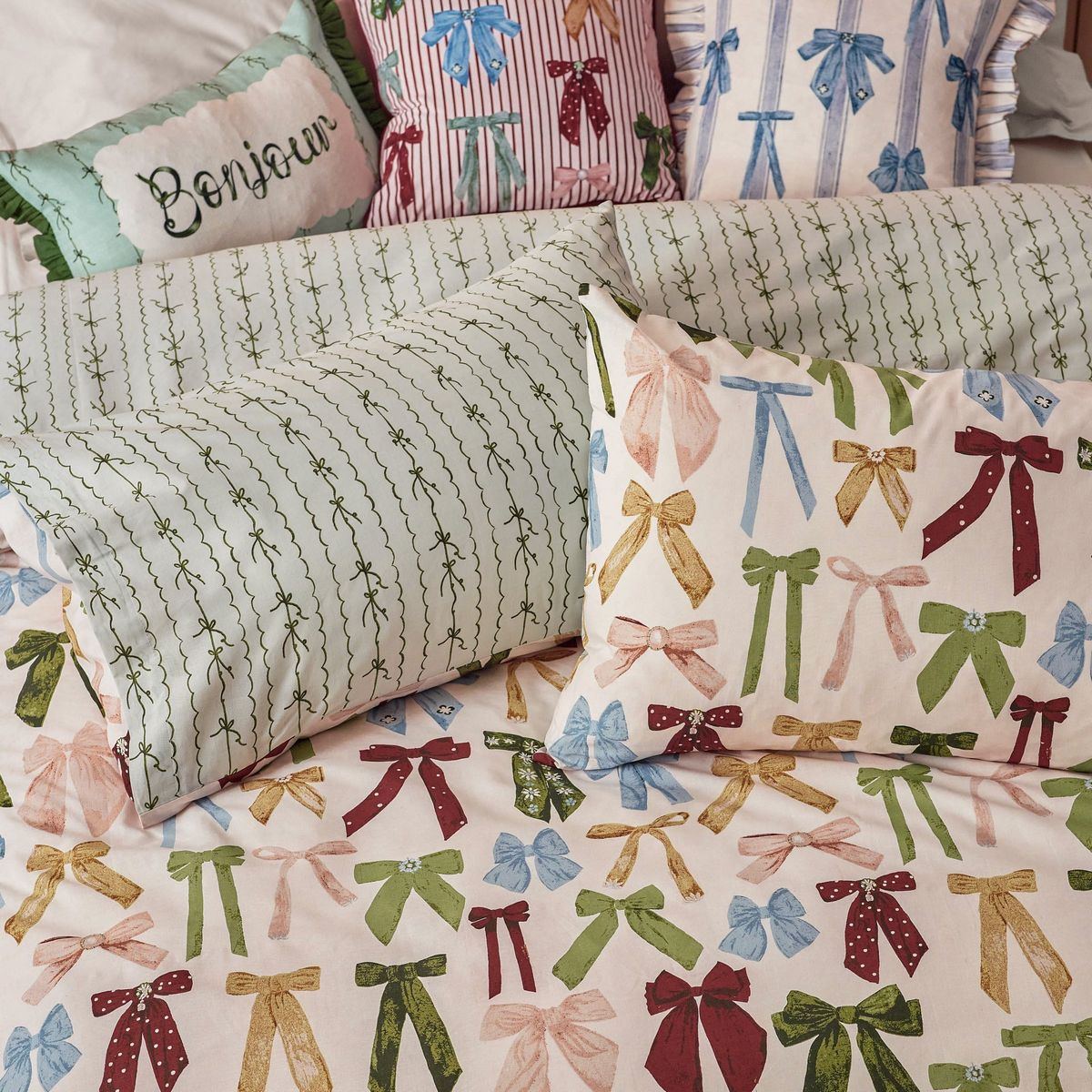 Noortje Bows Silk Pink Duvet Set Fabric by furn. - NOORTJE/D01/SPI