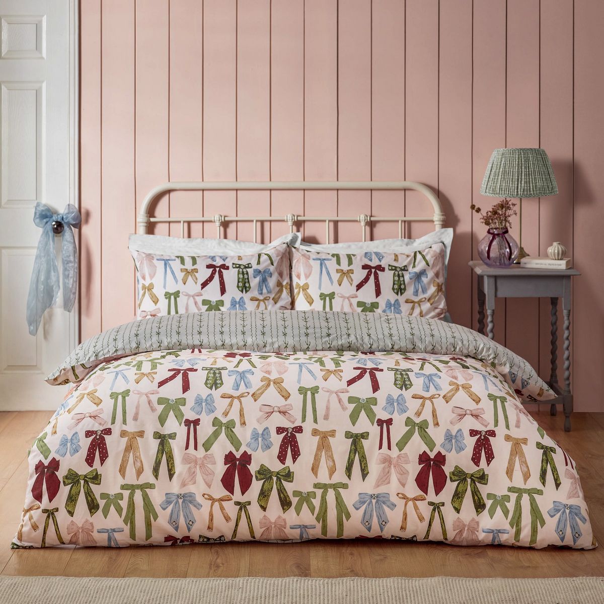Noortje Bows Silk Pink Duvet Set Fabric by furn. - NOORTJE/D01/SPI