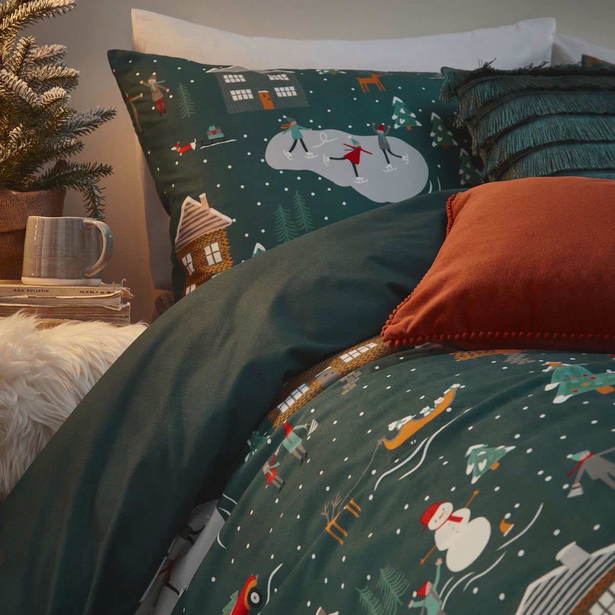 Winter Pine Pine Green Duvet Set Fabric by furn. - WINPINE/D00/PGR