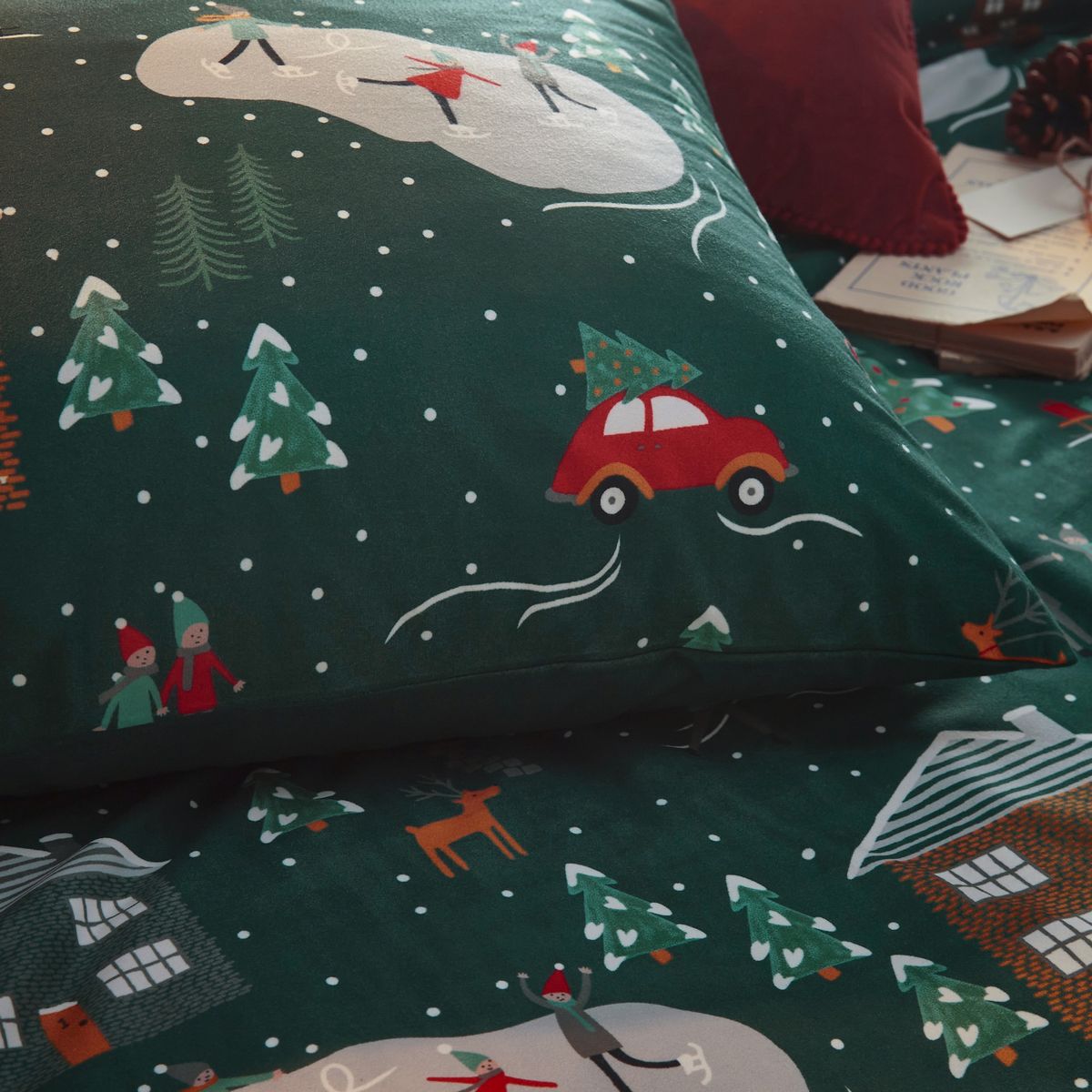 Winter Pine Pine Green Duvet Set Fabric by furn. - WINPINE/D00/PGR