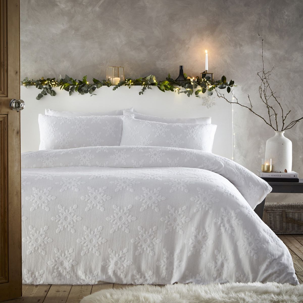 Snowflake Tufted White Duvet Set Fabric by furn. - SNOWFLT/D01/WHI