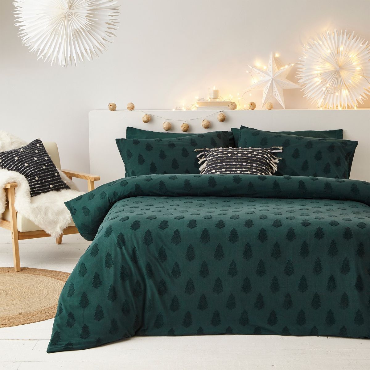 Tufted Tree Pine Green Duvet Set Fabric by furn. - TUFTEDT/D01/PGR