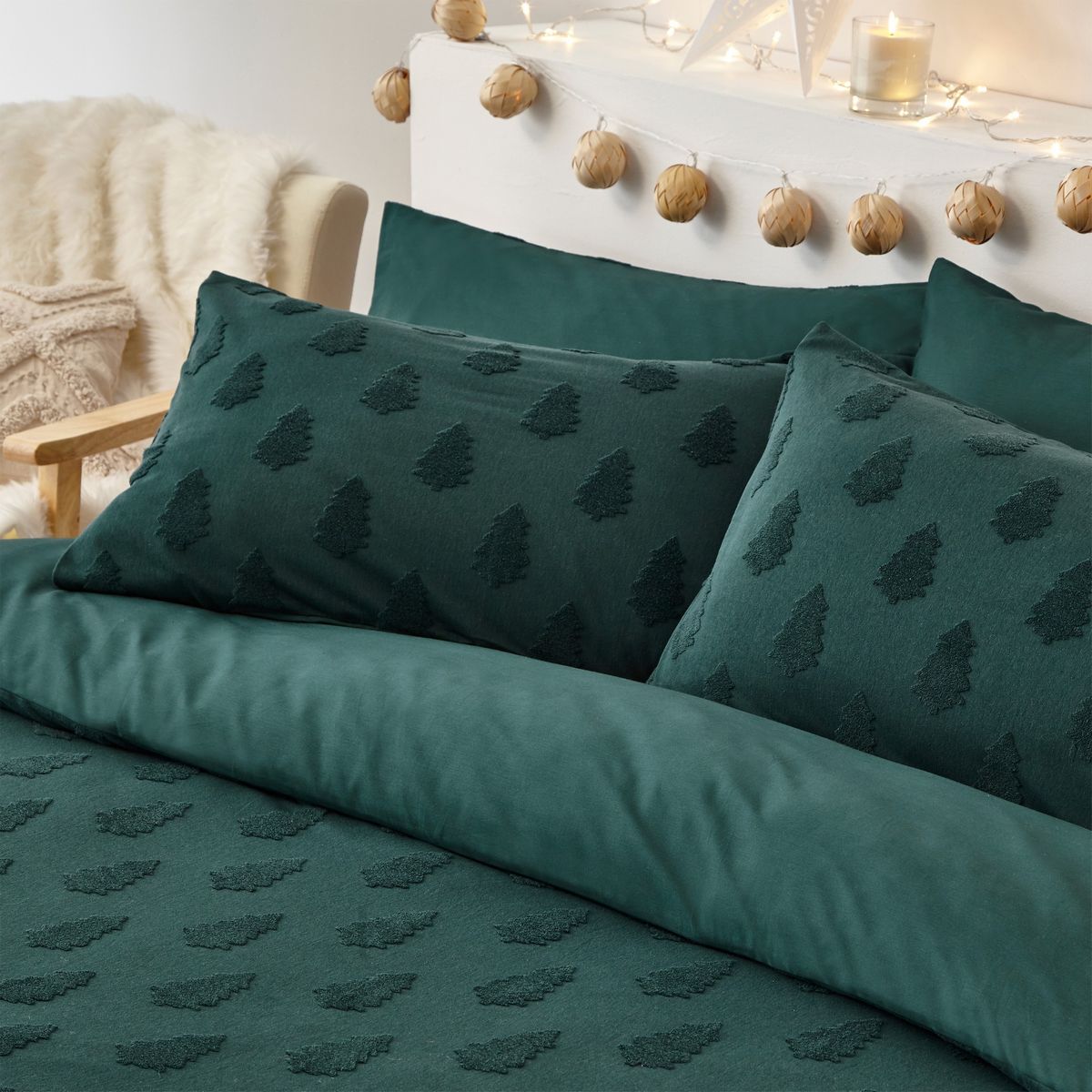 Tufted Tree Pine Green Duvet Set Fabric by furn. - TUFTEDT/D01/PGR