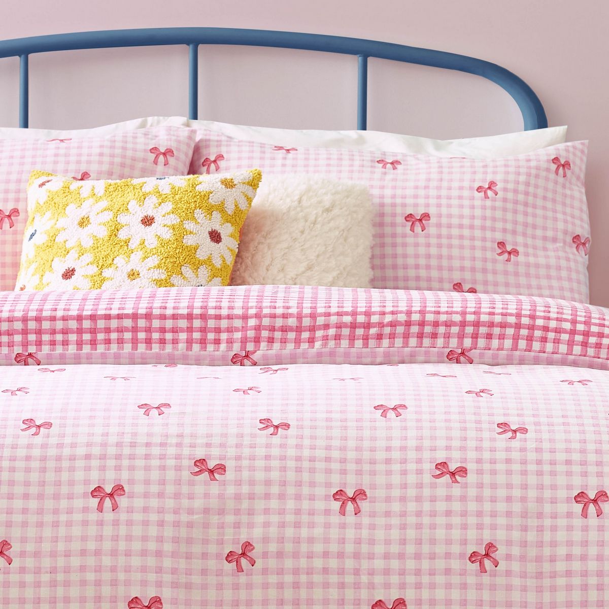 Gingham Bows Pink Duvet Set Fabric by Heya Home - GINBOWS/D01/PNK