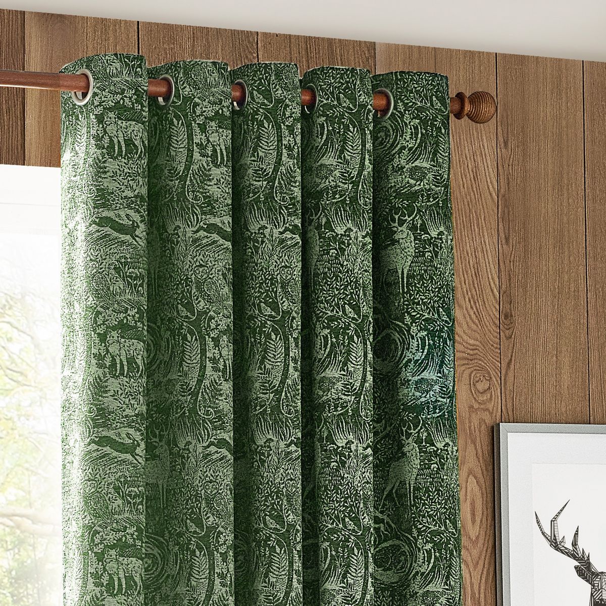 Winter Woods Emerald Eyelet Curtains Fabric by furn. - WWOODS/RT2/EME