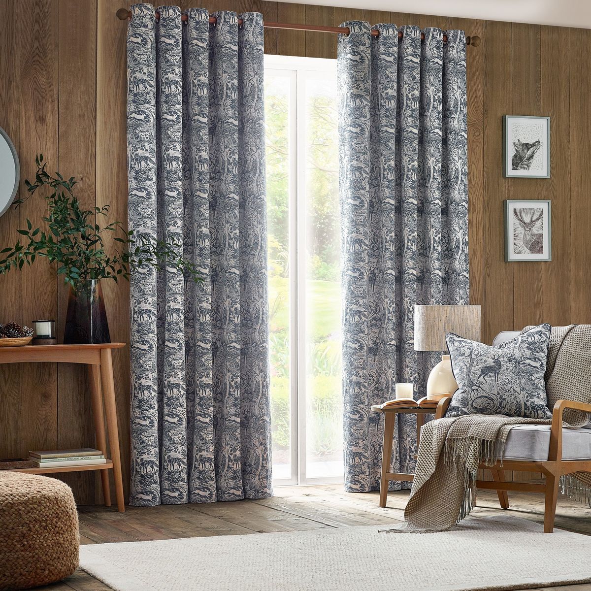 Winter Woods Midnight Eyelet Curtains Fabric by furn. - WWOODS/RT2/MID