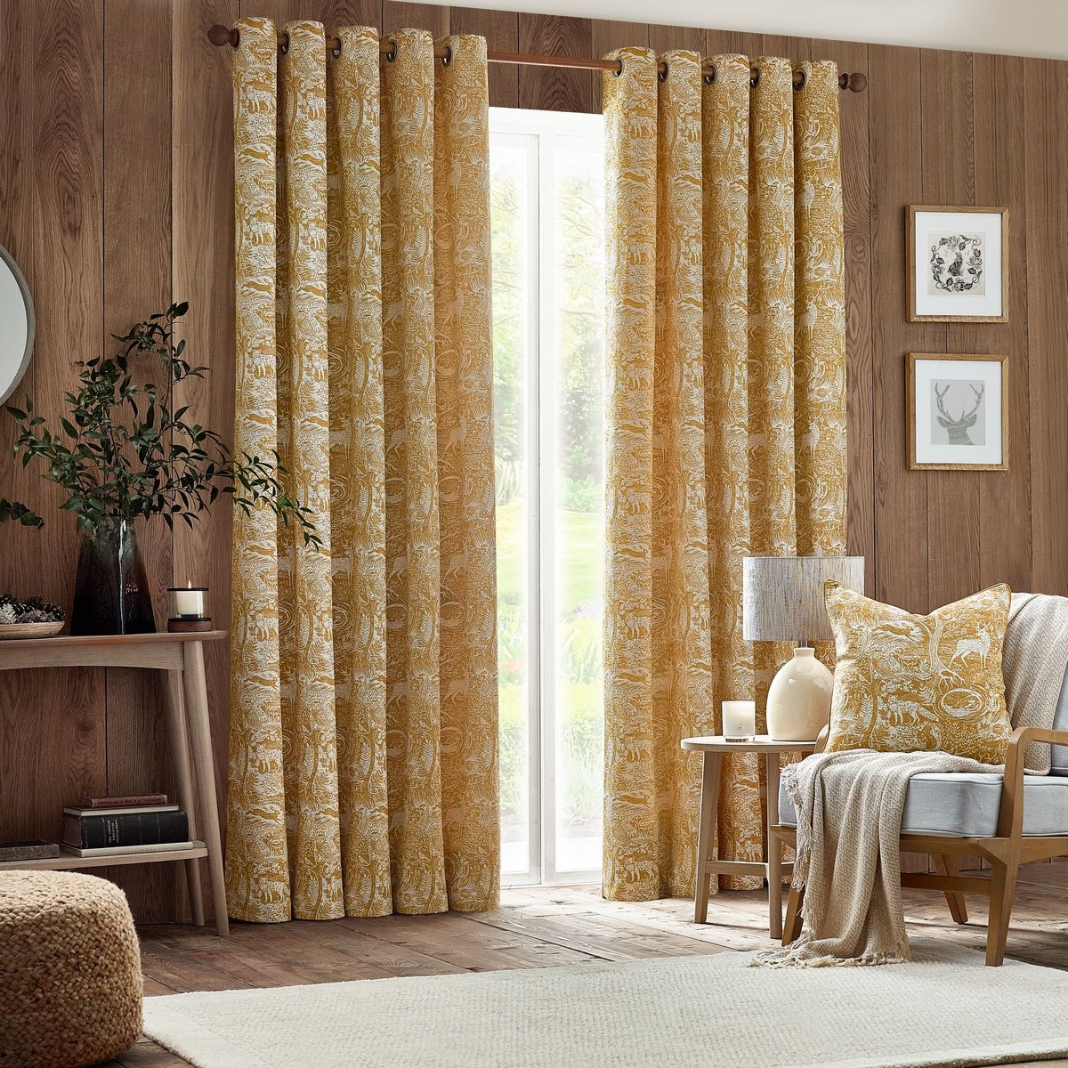Winter Woods Ochre Eyelet Curtains Fabric by furn. - WWOODS/RT2/OCR