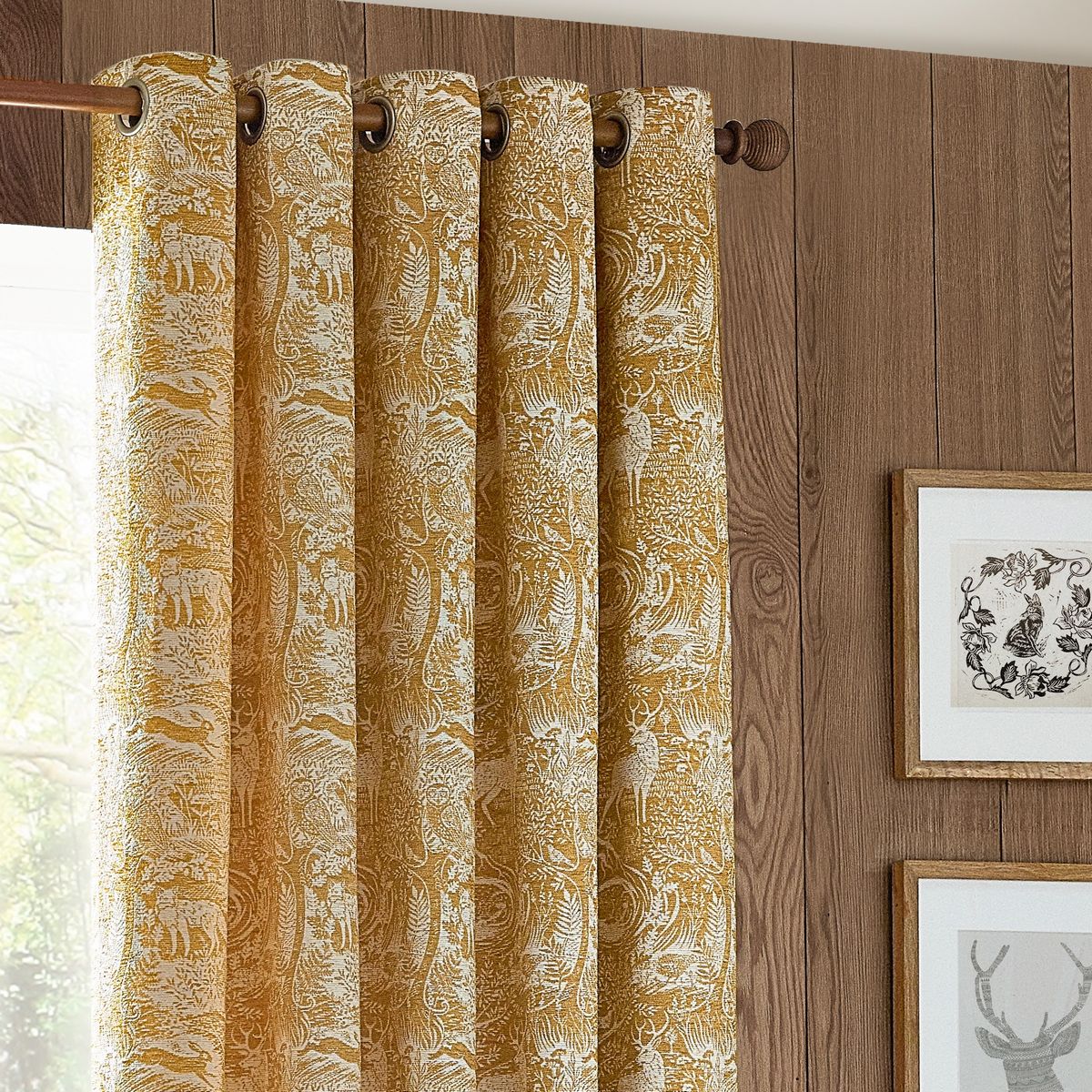 Winter Woods Ochre Eyelet Curtains Fabric by furn. - WWOODS/RT2/OCR