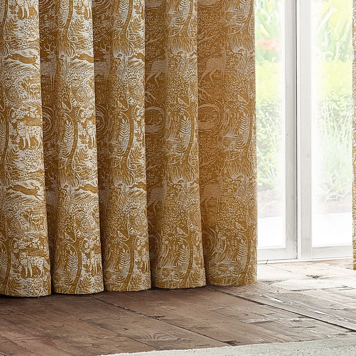 Winter Woods Ochre Eyelet Curtains Fabric by furn. - WWOODS/RT2/OCR