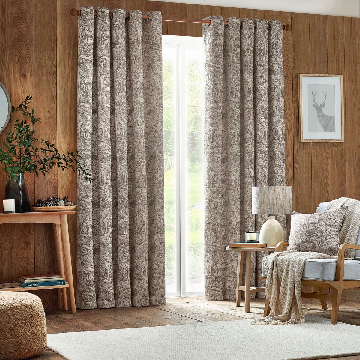 Winter Woods Taupe Eyelet Curtains Fabric by furn. - WWOODS/RT2/TAU