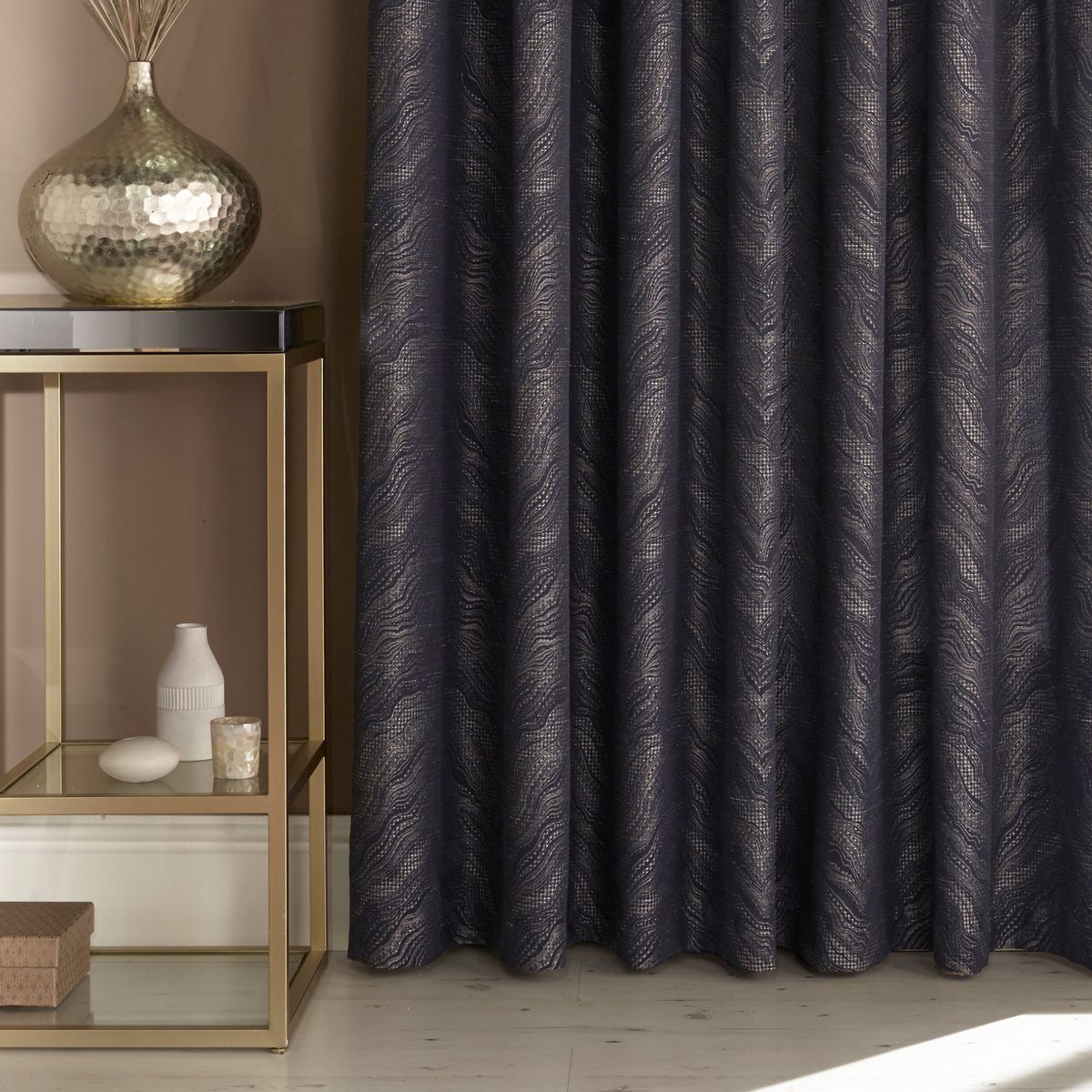 Himalaya Navy Eyelet Curtains Fabric by furn. - HIMALAY/RT8/NVY