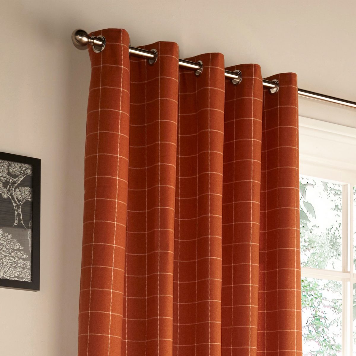 Ellis Burnt Orange Eyelet Curtains Fabric by furn. - ELLIS/RT8/ORG