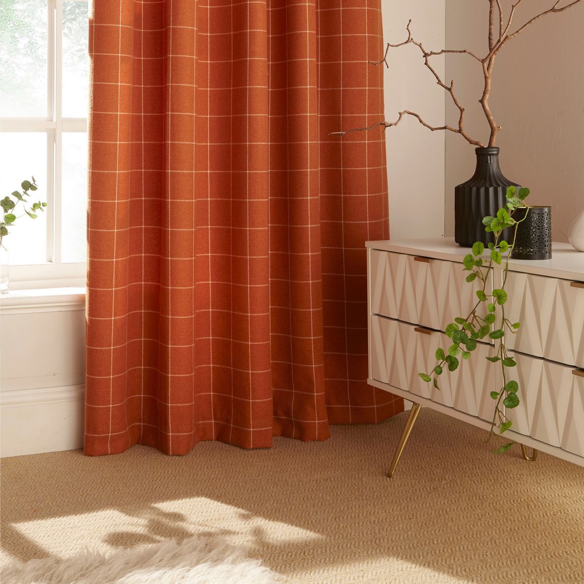 Ellis Burnt Orange Eyelet Curtains Fabric by furn. - ELLIS/RT8/ORG