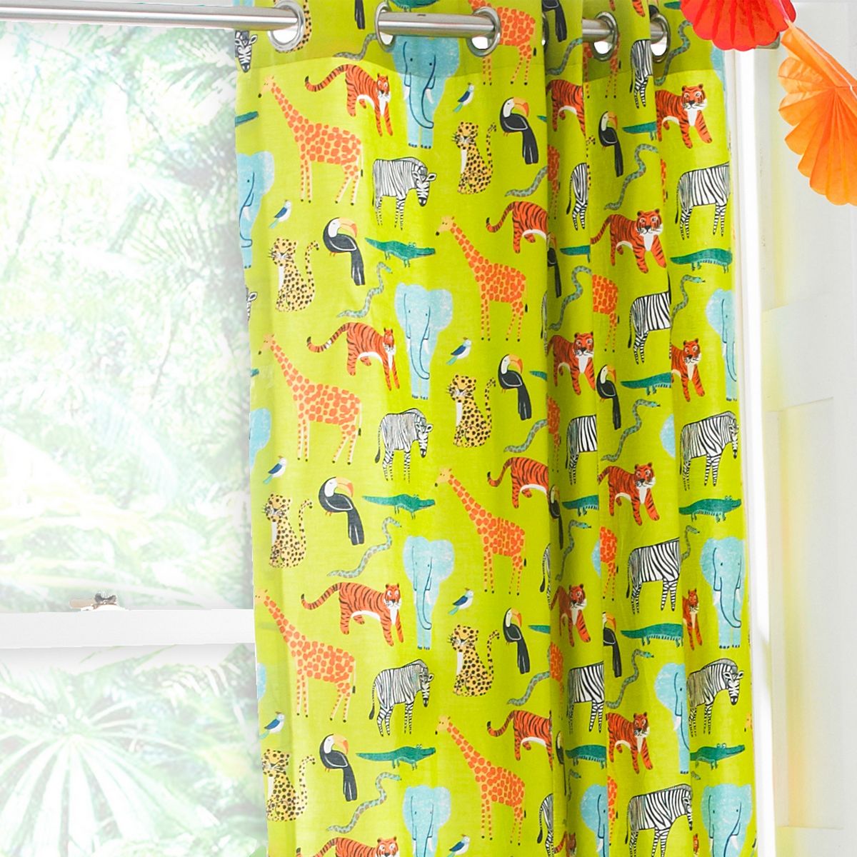 Jungletastic Green Eyelet Curtains Fabric by little furn. - JUNGLET/C09/MUL